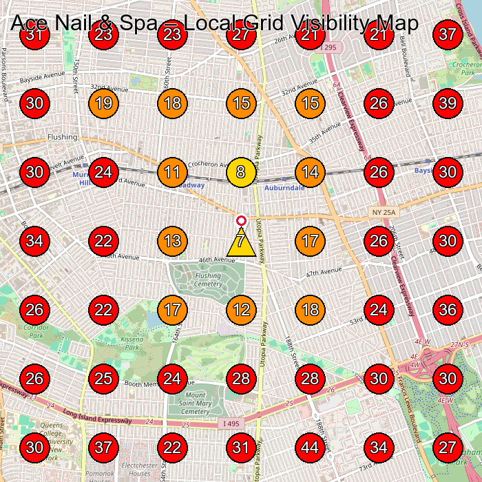 Ace Nail & Spa GeoGrid visibility map for Nail Salon in Queens